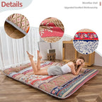 MAXYOYO Bohemian Retro Floor Mattress Vintage Floral Japanese Futon Mattress Roll Up Thicken Sleeping Bed Portable Camping Mattress Floor Lounger Couch Bed Mattress Pad, King Size