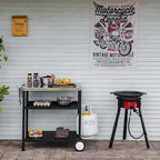 Outdoor Cooker Wok Station with Cover, Iron Wok, Electronic Ignition and Burner 54000 BTU for BBQ, Backyard