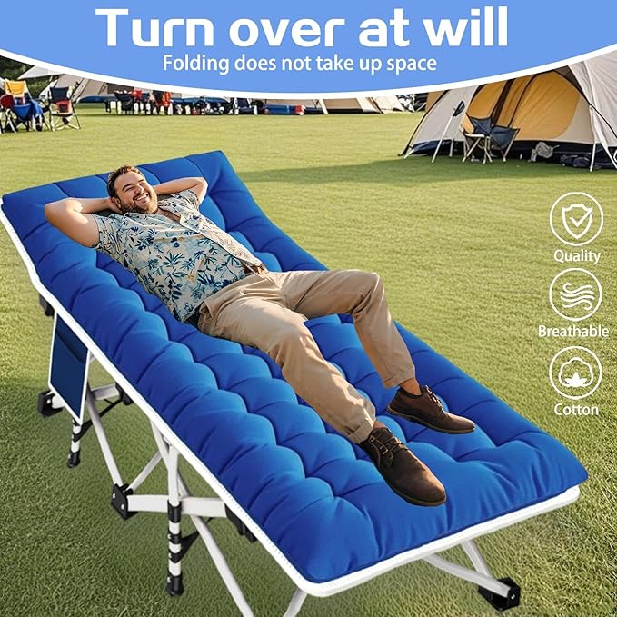 Camping Cot with Comfortable Mattress Cots for Sleeping Heavy Duty Folding Cot Camping Bed Include Carry Bag for Home Travel Adults Indoor Outdoor