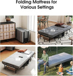 Folding Beds with Mattress, Portable Foldable Bed for Adults, Roll Away Bed Guest on Wheels, Memory Foam Mattress and Metal Frame, Space Saving Fold