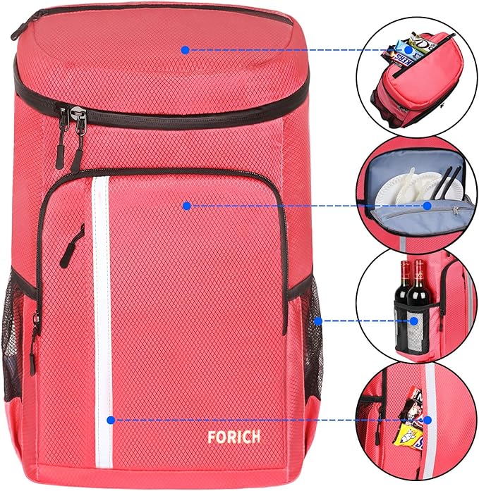 FORICH Backpack Cooler Leakproof Insulated Waterproof Backpack Cooler Bag, Lightweight Soft Beach Cooler Backpack for Men Women to Work Lunch Picnics Camping Hiking, 30 Cans