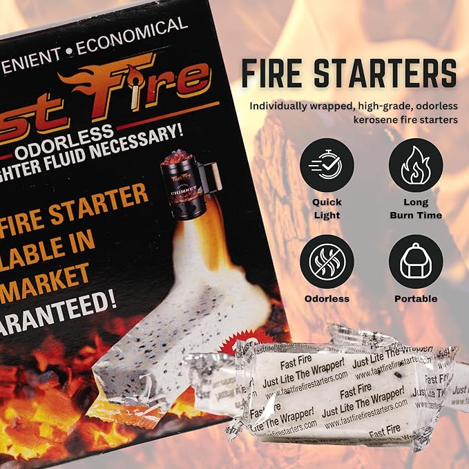 Fast Fire Odorless Fire Starter Cubes – Individually Wrapped Cubes for Grills, Fire Pits, Charcoal Chimneys, Camping & Indoor Fireplaces (18 Count)