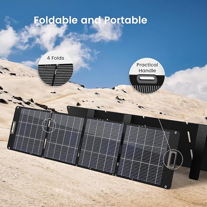 Portable Solar Panel 80 Watt for Power Station, IP67 Waterproof Foldable Solar Cell Solar Charger w/ XT60 Anderson DC 8mm 7909 5521 Connector for Camping, RV, Off Grid Living