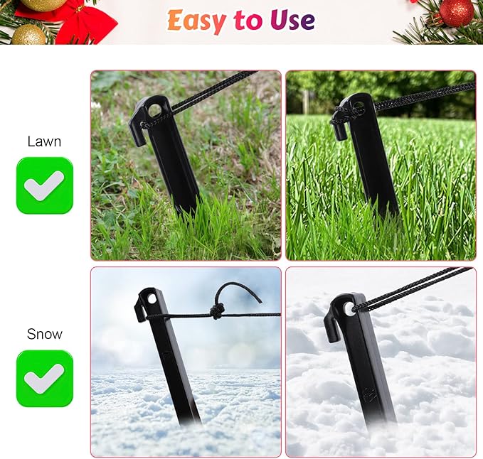 48 Pcs Inflatable Stakes, Plastic Ground Stakes Camping Tent Stake Inflatable Stake Fixing Inflatable Accessories with Hooks & Tethers for St Patricks Day Easter Outdoor Yard Party Garden Decor
