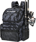 PLUSINNO Cooler Fishing Backpack with Rod Holders 45L Large Water-resistant Fishing Tackle bag Store Fishing Gear Fishing Gifts for Men Father, Sport Bags