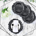 Rtteri 50 Pcs 13 Inch Charger Plates Bulk, Plastic Charger Plates with Floral Reef Design, Round Ruffled Rim Decorative Dinner Tableware for Wedding, Party, Event Table Decor(Black)