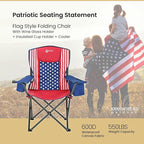 ARROWHEAD OUTDOOR 2-Pack Portable Deluxe Folding Camp Quad Chair w/Headrest, Glass & Cup Holders, Armest 6-can Cooler, Heavy Duty Carry Bag, 550 lbs Weight Capacity