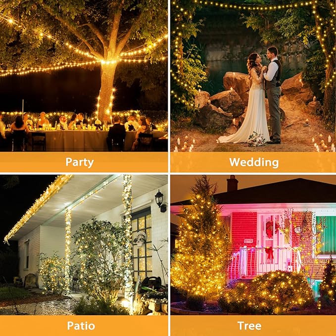 Solar String Lights Outdoor Waterproof, 2x56Ft 300LED 8 Modes Solar Powered Copper Fairy String Deck Twinkle Lights for Outside Christmas Party Yard Camping Holiday Decor 2Pack(Warm White)