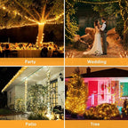 Solar String Lights Outdoor Waterproof, 2x56Ft 300LED 8 Modes Solar Powered Copper Fairy String Deck Twinkle Lights for Outside Christmas Party Yard Camping Holiday Decor 2Pack(Warm White)