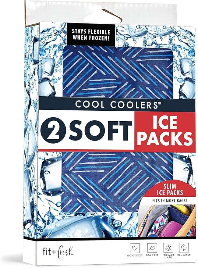 Fit & Fresh Cool Coolers Soft Ice,Flexible Stretch Nylon Reusable Ice Packs for Lunch Boxes & Coolers,Navy Sketch Weave-& Blue,2 Count (Pack of 12)