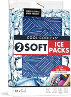 Cool Coolers by Fit & Fresh 2 Pack Soft Ice, Flexible Stretch Nylon Reusable Ice Packs for Lunch Boxes & Coolers, Navy Sketch Weave & Blue