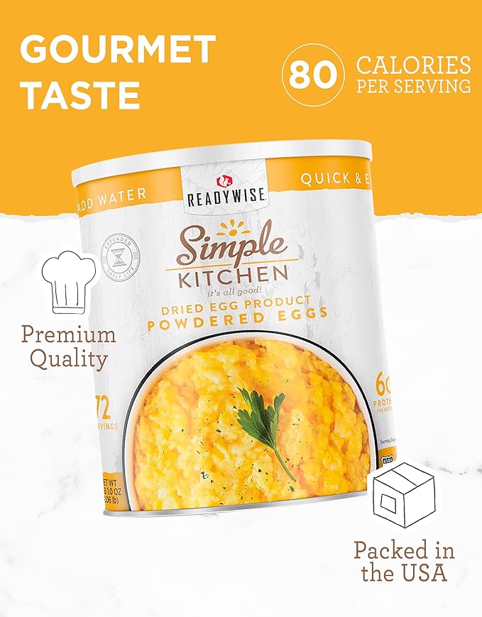 READYWISE - Simple Kitchen, Powdered Eggs, 72 Servings, Emergency Supply, Dehydrated Food, Baking Supplies, Camping Meals, Survival Food, 10 Can Egg Powder, Dehydrated Eggs Powder (Pack of 2)