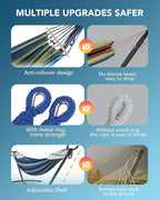 Double Hammock with Space-Saving Steel Stand, 2 Person Heavy-Duty Hammock for Garden, Yard or Outdoor, 600lbs Capacity, Wide Blue