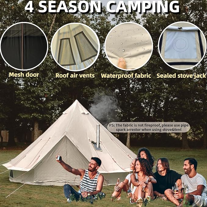 DANCHEL OUTDOOR B2A Portable Bell Tent No Center Pole, 4 Season Yurt with Stove Jack Spacious Interior for 4/8 Person Camping Hiking Glamping 300D Oxford Nylon,13ft/16.4ft Khaki