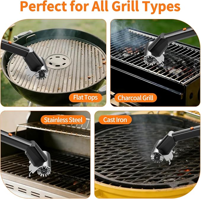 Rechargeable Electric BBQ Grill Brush, 2600mAh Battery, 2-Speed Power, LED Light, 100 Mins Long Runtime, 304 Stainless Steel Heat Resistant Grill Cleaner for Outdoor Camping & Grilling
