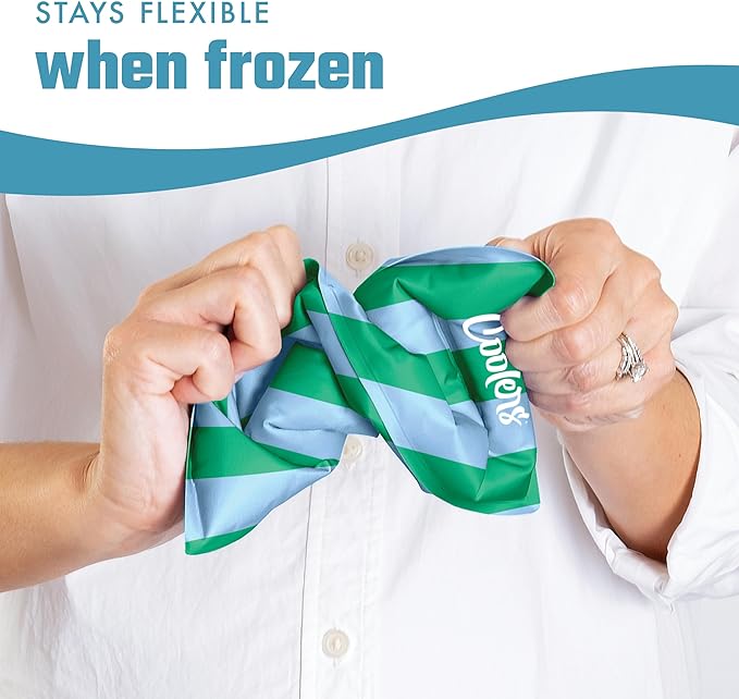 Cool Coolers Reusable XL Soft Ice Packs for Coolers, Long-Lasting Lunch Box Ice Pack, High Performance Quick Freeze, 2Pk, Blue & Green Stripe