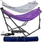 Tranquillo Combo x2 Hammocks with Stand for Outside & Tree Straps, Heavy Duty Hammock with Stand 600lbs for Indoor Outdoor Patio Backyard, x2 Hammocks for 2 Person (Combo - Purple, Medium)