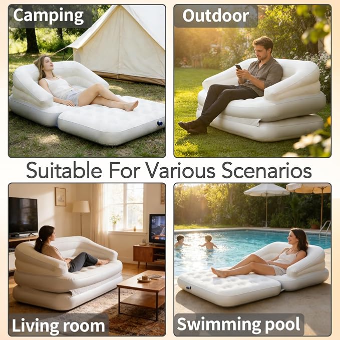 Full Size Inflatable Sofa Bed with Air Pump,2-in-1 Blow-Up Couch and Folding Air Mattress Bed for Home,Camping,and Guests