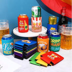 18 Pack Beer Can Cooler Sleeves Beer Can Bottle Cooler Collapsible for Holiday Father's Day Beach Themed Party Cans Bottles Decorations Office Bar Supplies Favors