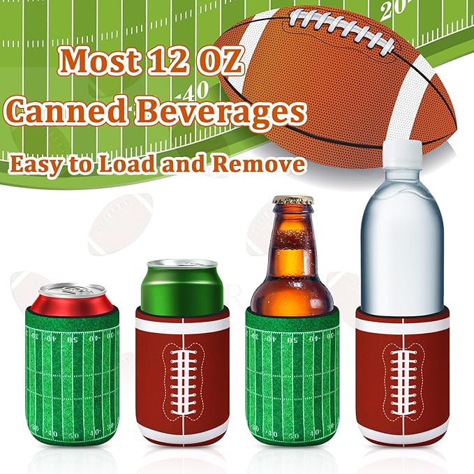 18 Pack Football Can Cooler Sleeves Beer Drink Can Bottle Cooler Sleeves Cooler Collapsible for Football Lovers Party Birthday Themed Party Decorations Supplies Favors