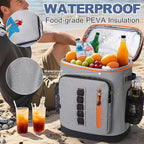 SUNUP 35 Cans Waterproof Cooler Backpack, Soft Insulated Leak Proof Backpack Cooler for Men Women, Large Capacity Ice Chest for Beach, Hiking, Camping, Travel, Outdoor, Grey