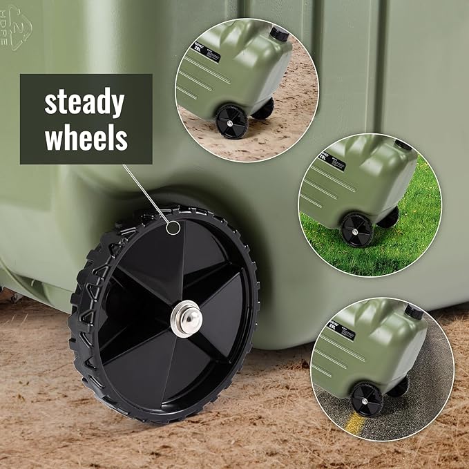 7.4 Gallon Water Jug with Wheels & Folding Handle, Rolling Wheel Water Storage Tank for Hiking Camping, Portable
