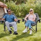 2 Pack Oversized Camping Chair, Portable Folding Padded Camp Chairs with Side Pocket, Cup Holder, Heavy Duty Support 500LBS Outdoor Lounge Chair for Adults, Fishing, Sports, Trip, Grey