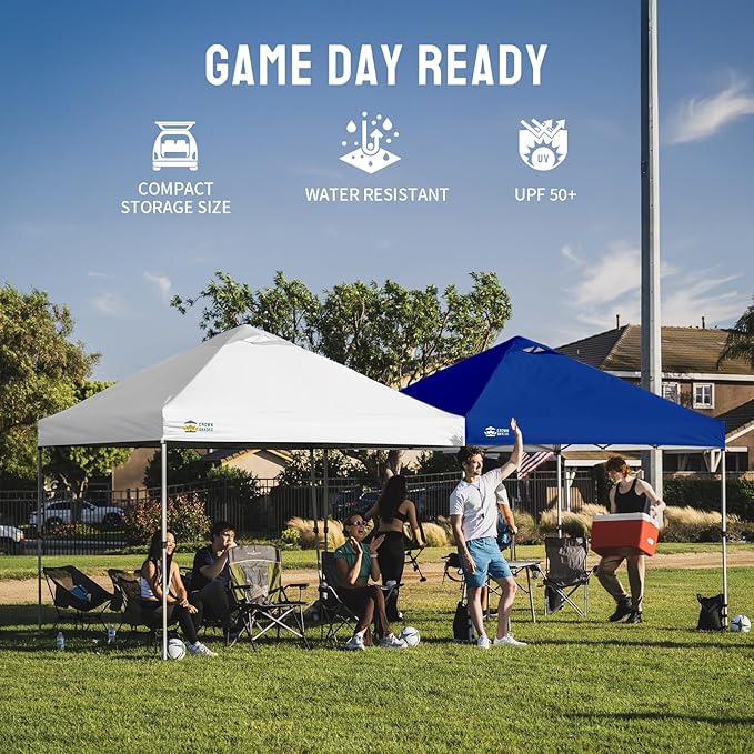 CROWN SHADES 10x10 Pop Up Canopy, Patented Center Lock One Push Tent Canopy, Newly Designed Storage Bag, 8 Stakes, 4 Ropes (10x10, White)