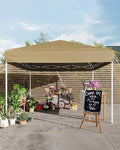 10x10FT Pop Up Canopy, Outdoor Canopy Tent with SandBag & Carry Bag for Commercial Events, Camping, Backyard Parties, Khaki