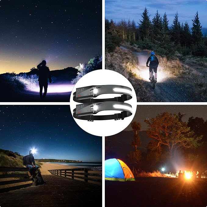 Aikertec 54 Pack Headlamp, 230°Beam Headlamp for Adults, Super Bright Camping Headlamp & Spotlight, Motion Sensor, Lightweight Headlights Flashlight for Hardhat, Running