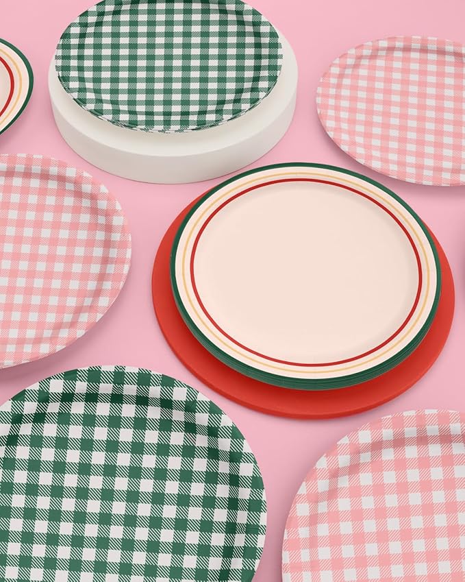 xo, Fetti Camp Gingham Paper Plates - 24 pk, 9" | Bachelorette Decorations, Camp Bride, Getting Lit + Getting Hitched, Gingham Birthday Party, Glamping Baby Shower Supplies, Cool Cake Plates