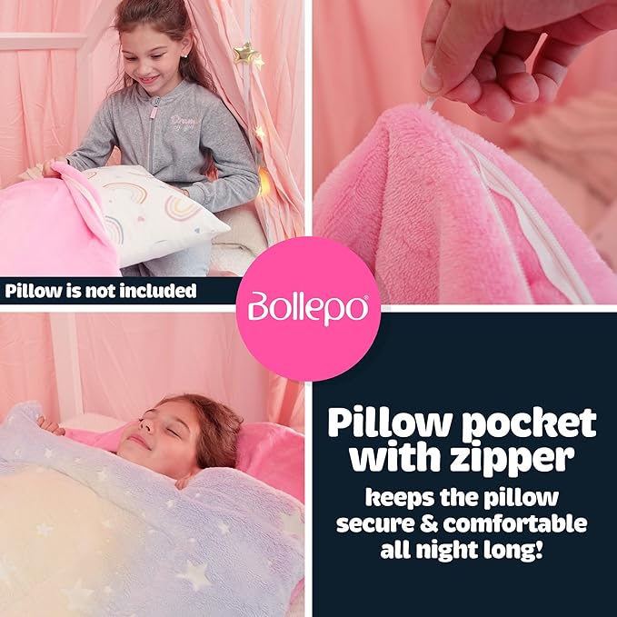 Kids Sleeping Bag for Boys & Girls - Glow in The Dark for Ages 3+, Large With Pillow Pocket, Extra Soft Toddler Blanket (66" x 33")