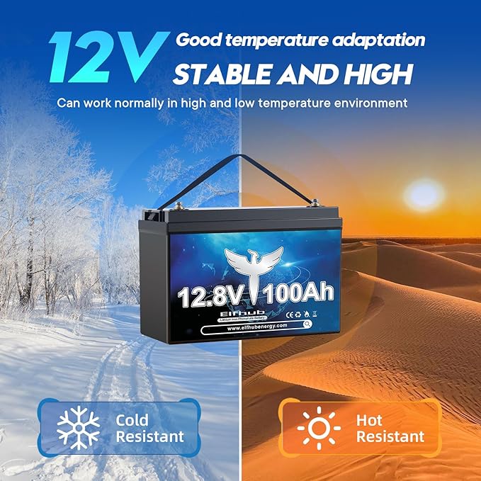 12V 100Ah LiFePO4 Lithium Battery, Upgraded 100A BMS, 10-Year Lifespan with Up to 15000 Cycles, Max. 1280Wh Energy,Perfect for RV, Solar, Trolling Motor