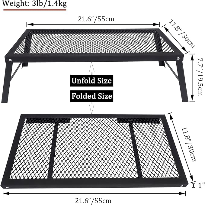 Campfire Grill Grate Over Fire Pit, Folding Campfire Grill Grate Heavy Duty, Fire Pit Cooking Grate for Outdoor Cooking Grill Traveling Picnic