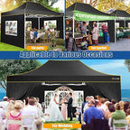 HOTEEL 10x15 Heavy Duty Pop up Canopy Tent for Parties with 4 Sidewalls, Easy Setup Outdoor Commercial Instant Gazebo for Wedding Event, with Roller Bag & Sand Bags, Black(Hexagonal Frame)