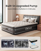 OhGeni Queen Air Mattress with Built in Pump, Ideal Alternative to a Bed, Inflatable Blow Up Mattress 18 Raised Comfort, Upgraded Surface Portable Bed for Home, Camping, Colchone Inflable, 650 lbs