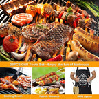 MUJUZE Grill Set,Grilling Gifts for Men,Grilling Accessories,BBQ Set,BBQ Accessories with Apron for Dad,Grill Tool Set for Outdoor,Grill Kit for Camping,Backyard