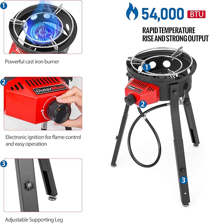 Outdoor Cooker Wok Station with Cover, Iron Wok, Electronic Ignition and Burner 54000 BTU for BBQ, Backyard