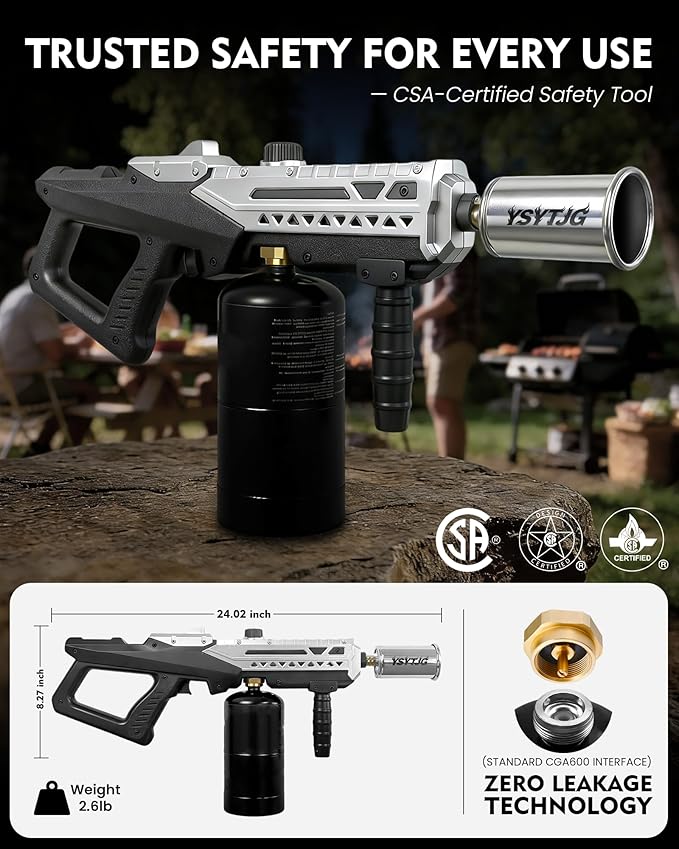 Powerful Propane Torch Gun | Propane Torch Gun Flamethrower with Adjustable Flame | Flame Torch Gun for BBQ, Searing Steak, Grill, Camping, Charcoal Lighter & Campfire Starter | Tank Not Included