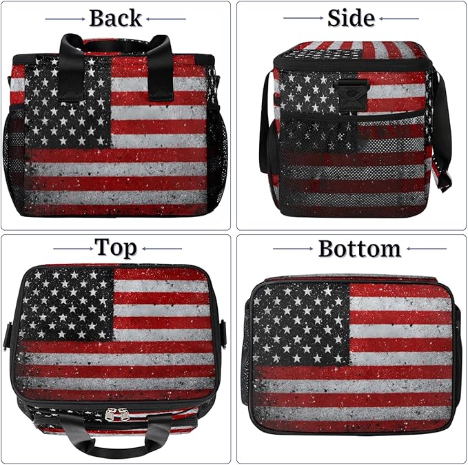 Pardick Soft Cooler Bag Vintage American Flag Insulated Lunch Box for Men & Women, Large Leakproof Lunch Bag Portable Beach Cooler for Work, Picnic, Road Trips,Fishing, Travel, Camping A-1