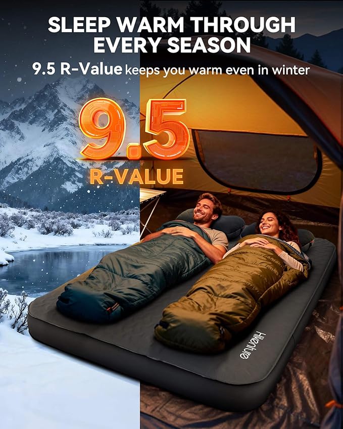 Hikenture 4" Thick Self Inflating Sleeping Pad, Foam & Air Camping Mattress, 9.5 R-Value Insulated Sleeping Mat, Portable All Season Camping Pad for Tent, Car, Cot, Truck