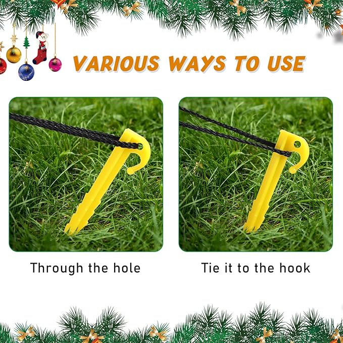 Inflatable Stakes and Tethers, Include Plastic Tent Stake, Tether with Hook Inflatable Spikes Christmas Halloween Holiday Party Decoration Accessories for Garden Yard Home Lawn Yellow (72 Pieces)