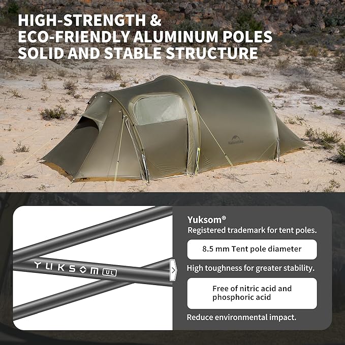 Naturehike Opalus 4 Season Camping Tent, Waterproof 2-3 Person Backpacking Tent, Double Layer Tunnel Winter Tents for Camping