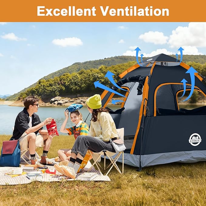 ADSMART Instant Tents for Camping 2/3/4/5 Person Tent Waterproof Easy Setup Sets Up Backpacking Tents with Carry Bag for Outdoor Hiking