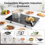 Double Induction Cooktop, 2 Burner Induction Burner 20 Temperature & Power Levels Portable Electric Stove Countertop Burners, Knob Control, Child Safety Lock & 4H Timer, Auto Shut-Off