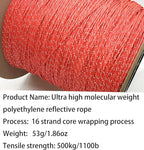Dyneema Reflective Rope -2mm 400kg Fracture Strain - Suitable for Tents, Kite Surfing, and Other 65 feet (red, 2mm)