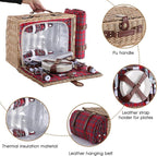 Wicker Picnic Basket for 4 with Waterproof Picnic Blanket and Insulated Cooler, Willow Hamper for Camping, Outdoors, Photoshoot, or a Birthday, Valentine’s Day, Wedding Gift