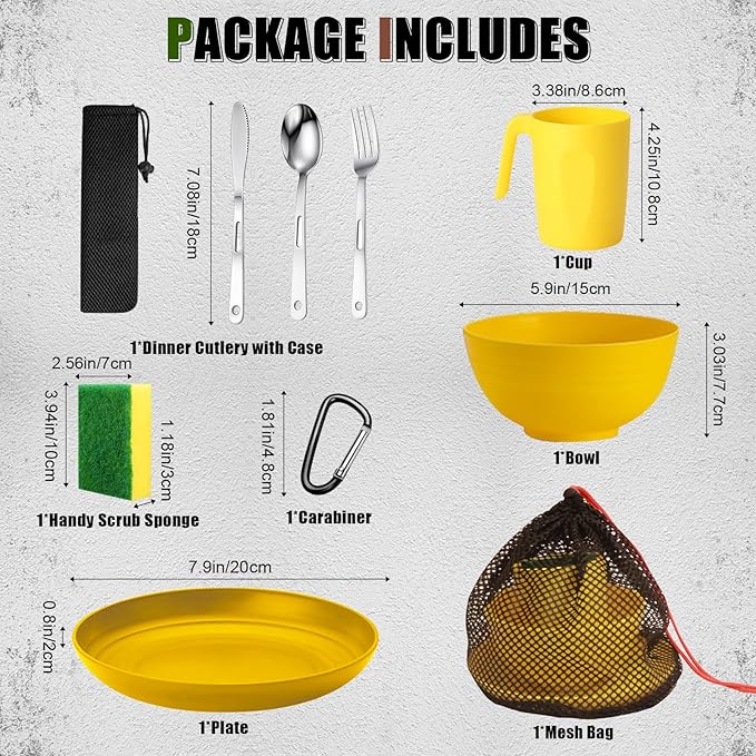 Scout Camping Mess Kit for Person Boy Scout Dishes Set Girl Scout Mess Kit with Mesh Bag Reusable Light Weight Eating Utensils Plastic Camping Cutlery Set for Travel Camp