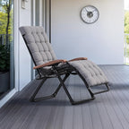 PURPLE LEAF Oversized Outdoor Reclining Chair Patio Zero Gravity Chaise Lounge Folding Chair with Removable Cushion Adjustable Headrest for Lawn Camping Beach Pool Grey