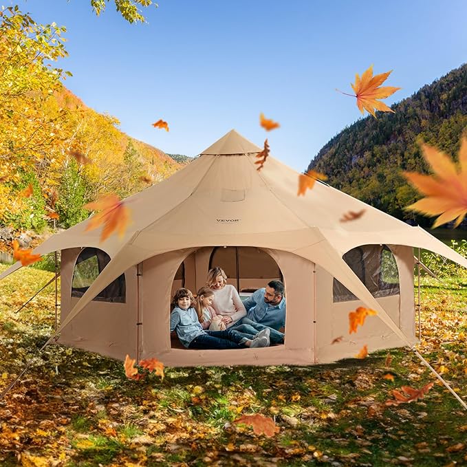 VEVOR Canvas Tent Bell, Yurt 4 Seasons for Camping with Stove Jack, Breathable Holds up to 4 People, Family Camping Outdoor Hunting Party